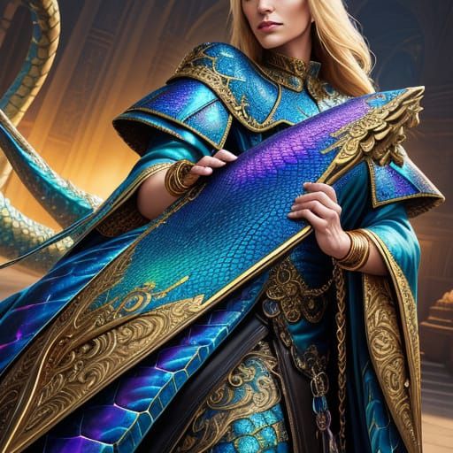 Woman with Dragon Purse in Digital Art Style