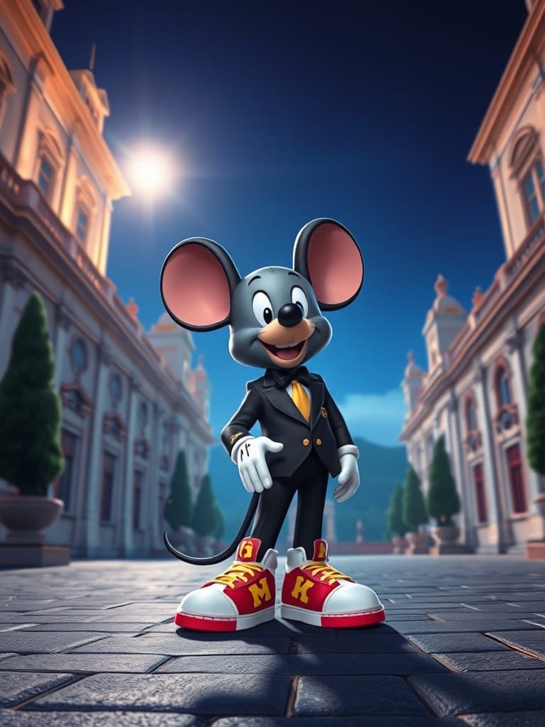 Kaws Cartoon Mouse in Italian Palace at Night