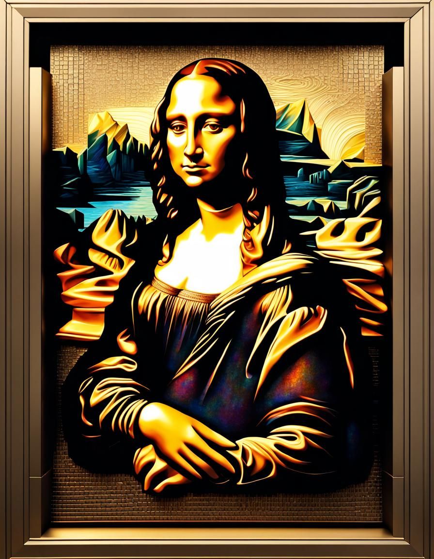 Mona Lisa Bismuth Bas Relief in Photorealistic Style