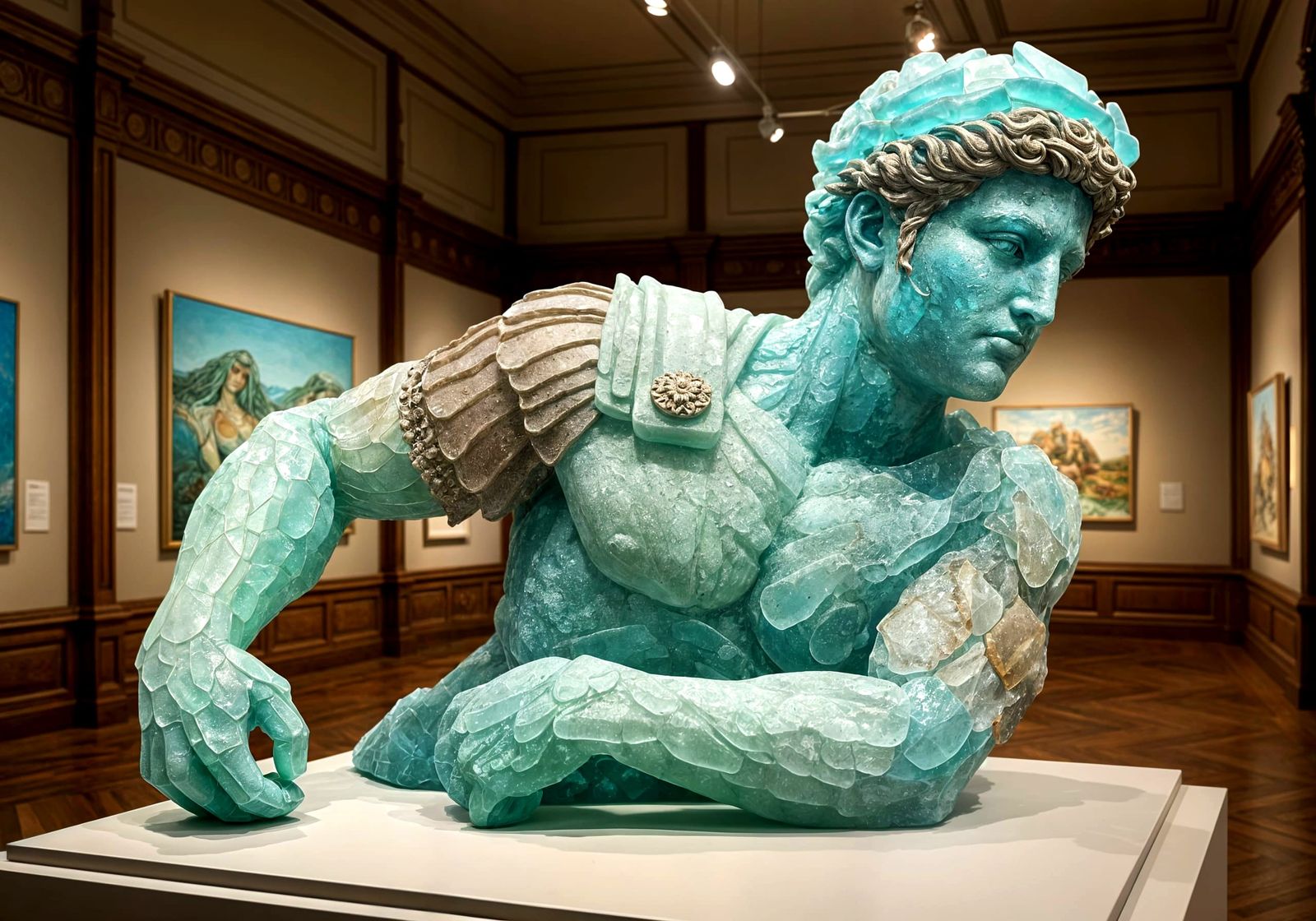 Roman Mercury Sea Glass Sculpture in Victorian Museum