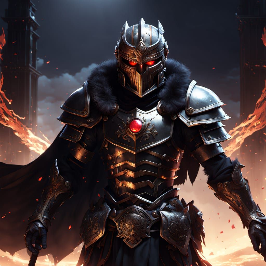 Roman Warrior in Dark Anime Style with Wolf Cape and Death M...