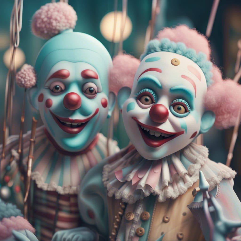 Cute Pastel Clowns on Strings Digital Painting