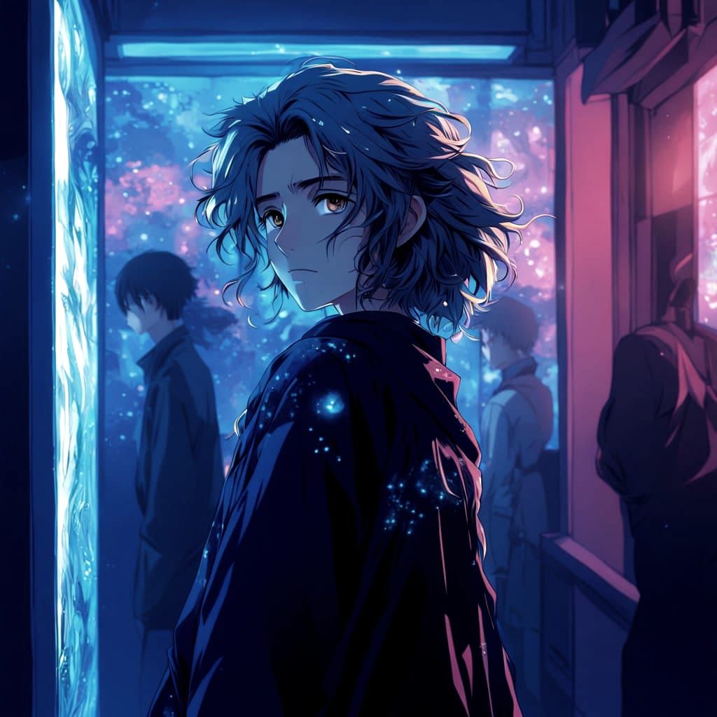 Anime Mermaid Man with Stunning Mermaid Tail and Golden Eyes