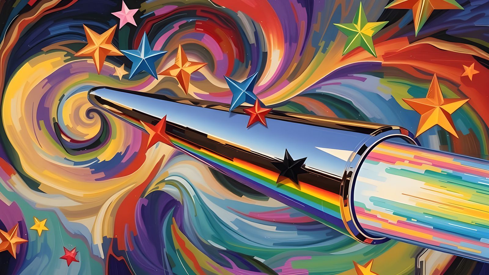 Sleek Rainbow Cylinder with Impasto Vortex