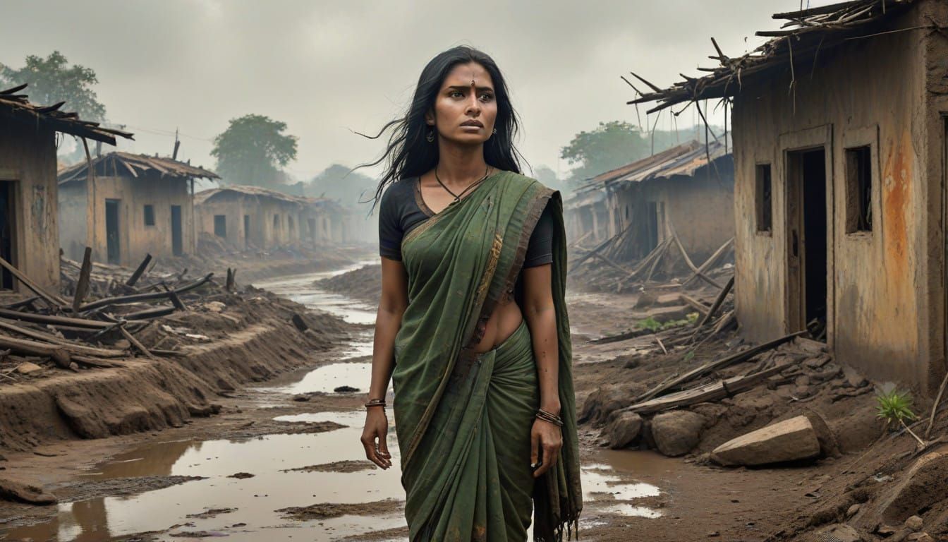 Resilient Bengali Woman Stands Amidst Devastation
