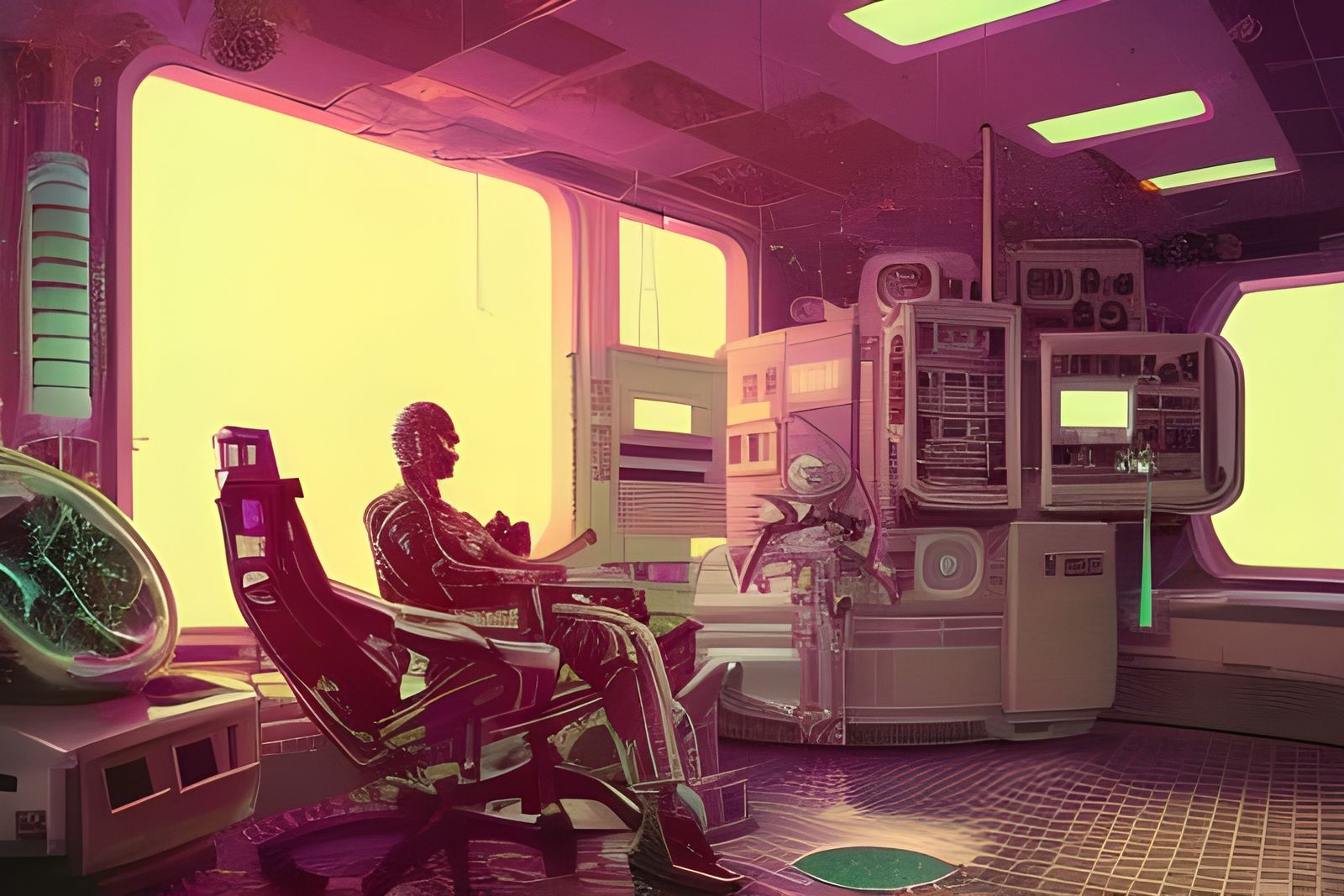 Alien Doctor in Retro Sci-Fi Office