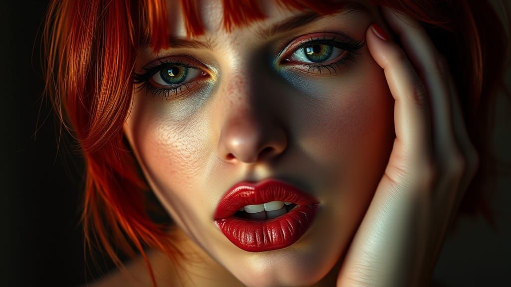 Sensual Woman in Hyperrealistic Portrait with Vibrant Colors