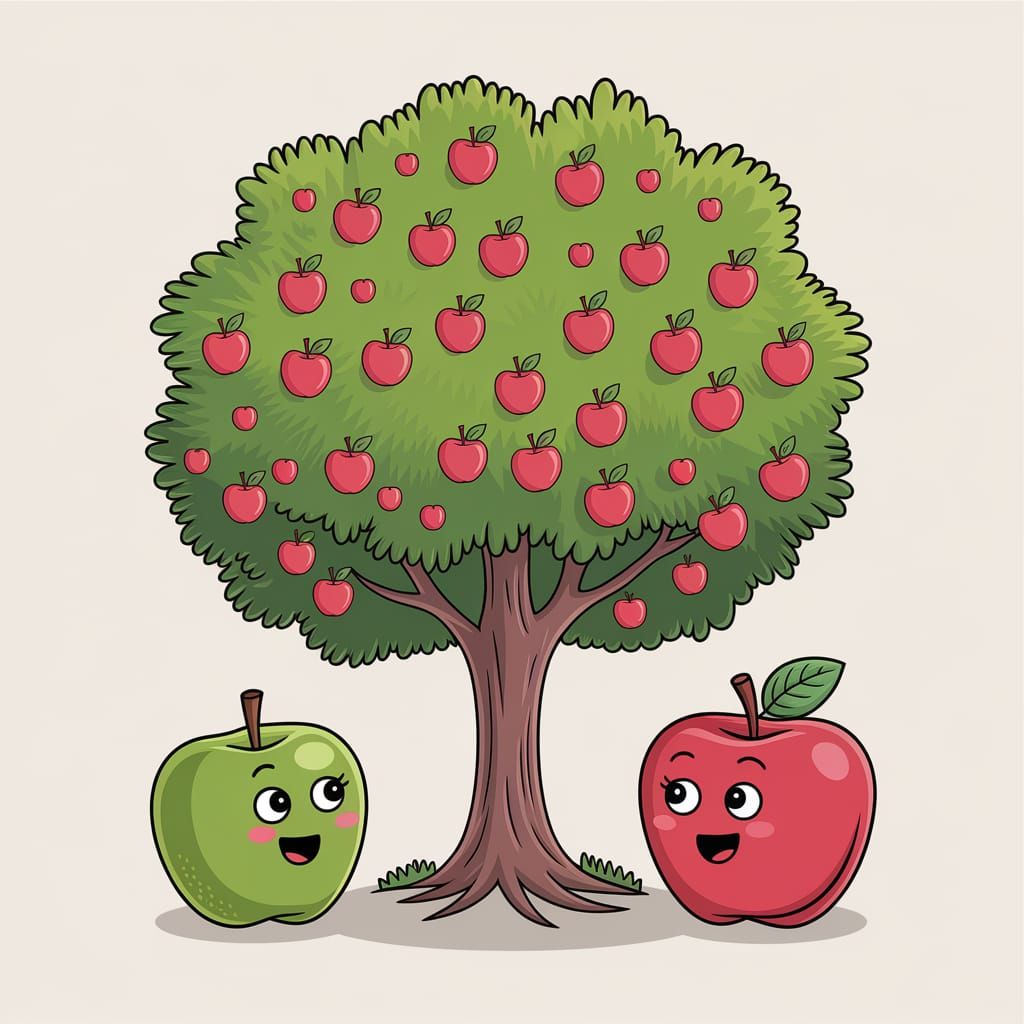 Apple Tree and Apple Converse in Whimsical Scene