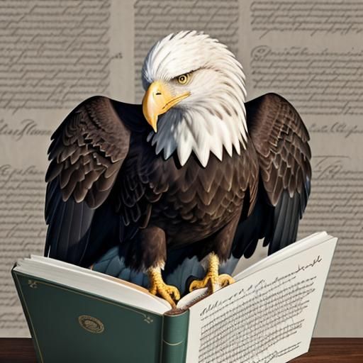 Bald Eagle Reads Constitution: Hyperrealistic Splash Art