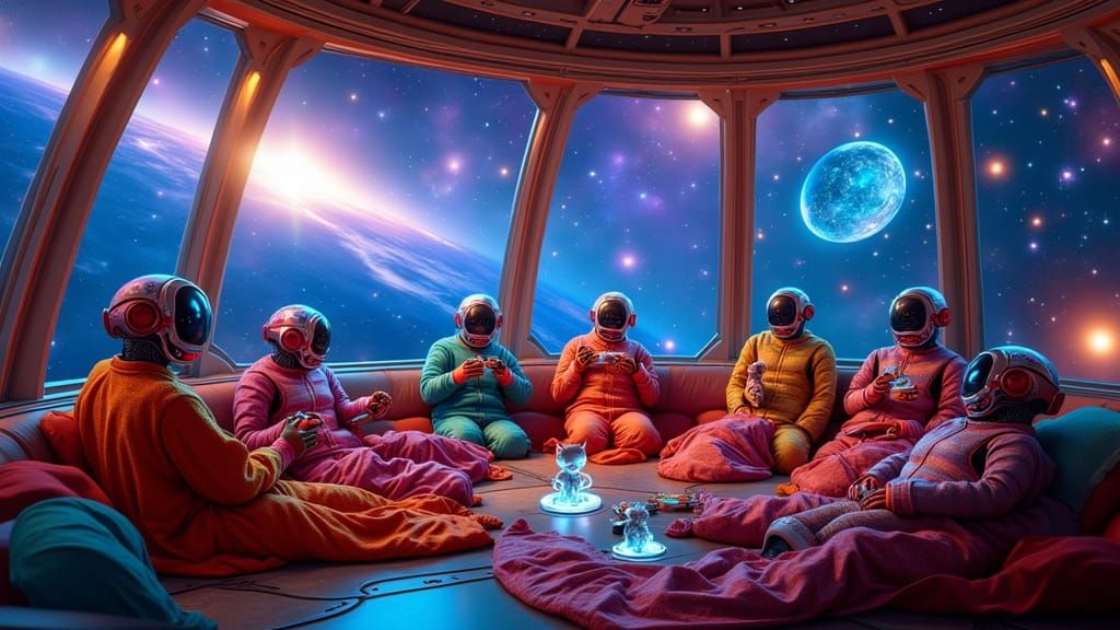 Robots' Starship Slumber Party in Space Opera Style