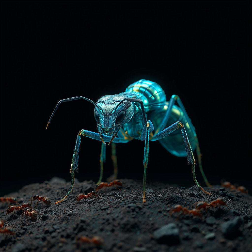 Giant Iridescent Ant in 3D Game Cinematic Style
