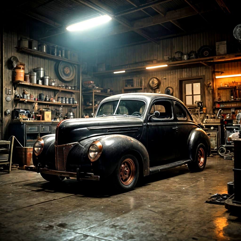 Rat Rod in a Vintage Auto Shop