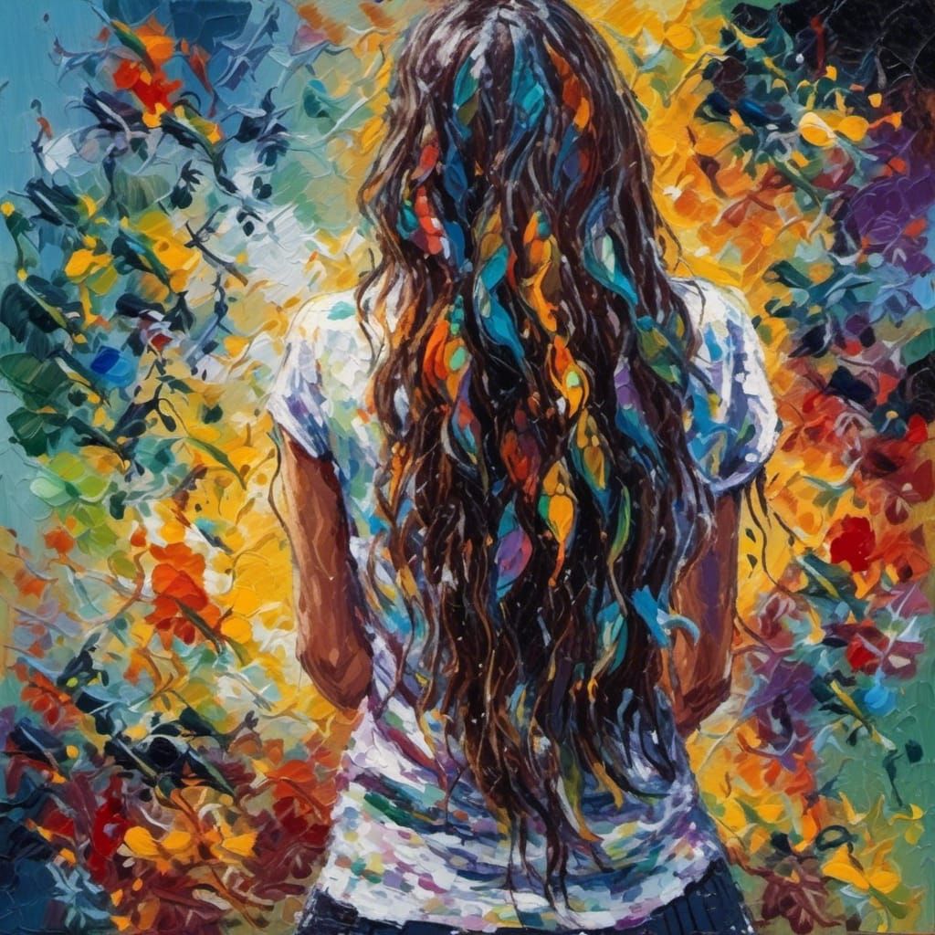 Colorful Abstract Painting of Woman at Easel