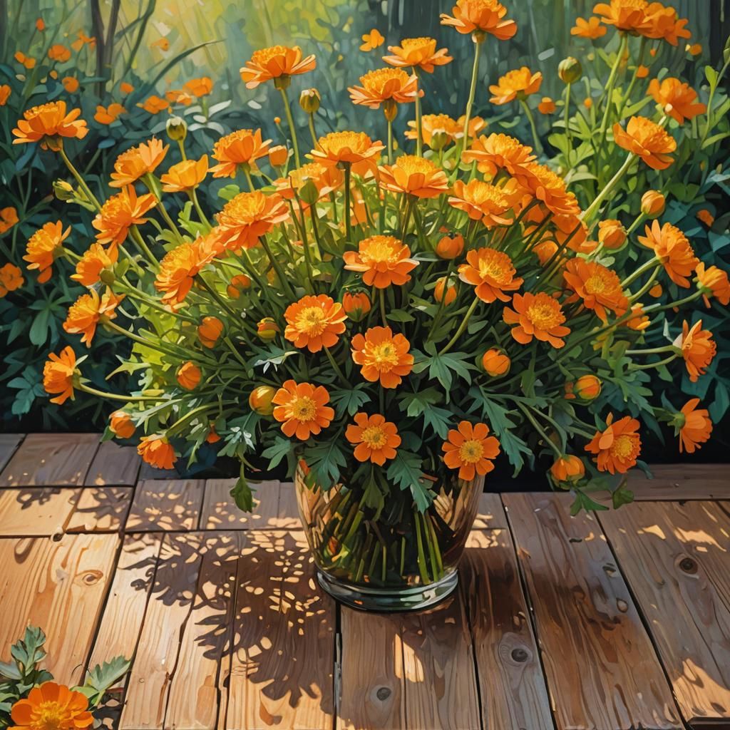Globeflower Bouquet in Neo-Impressionist Style