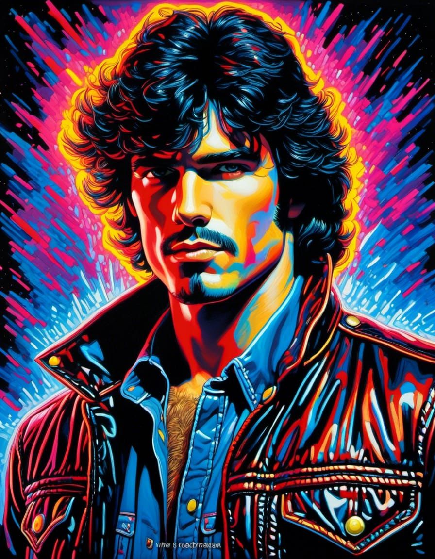 Eighties Heartthrob in Neon Palette Knife Portrait