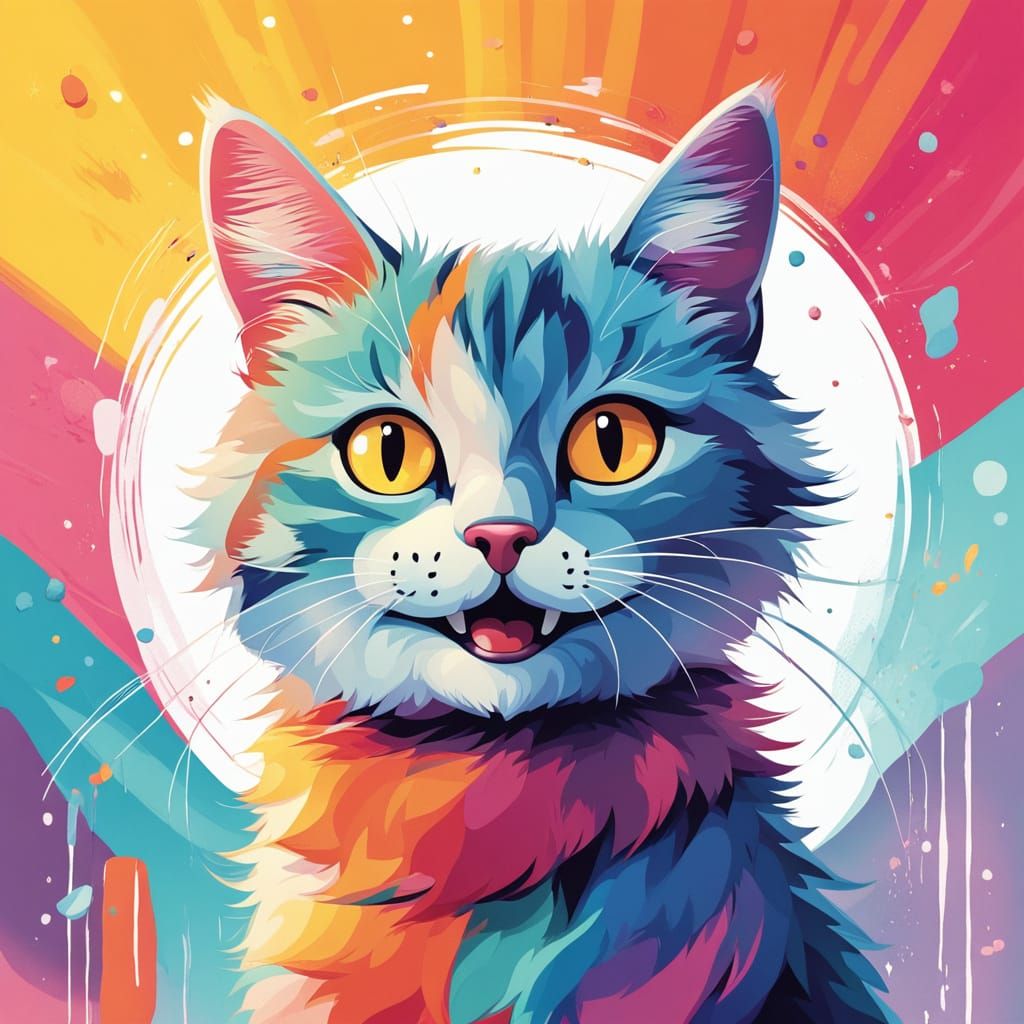 Whimsical Cartoon Cat Welcomes You with Bright Colors and Bo...
