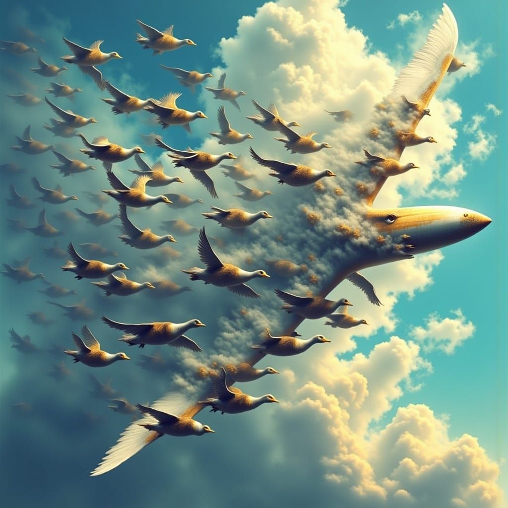 Geese Airplane Formation in High Fantasy Style