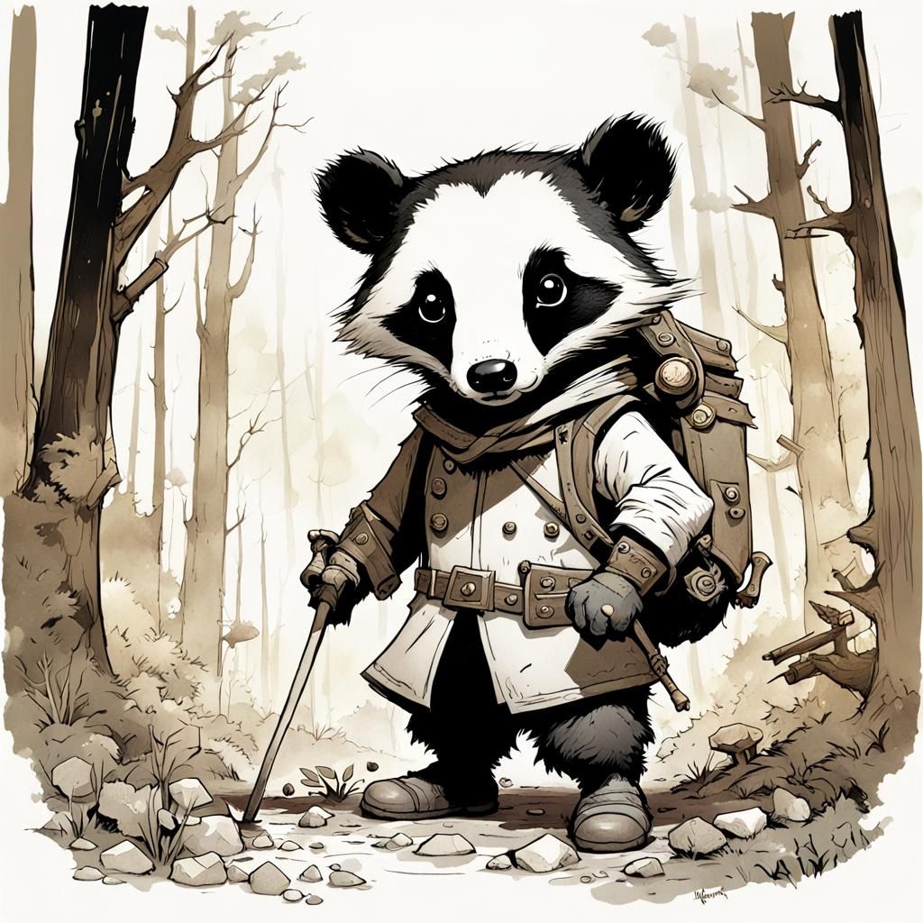Whimsical Chibi Badger Rogue in Forest Scene