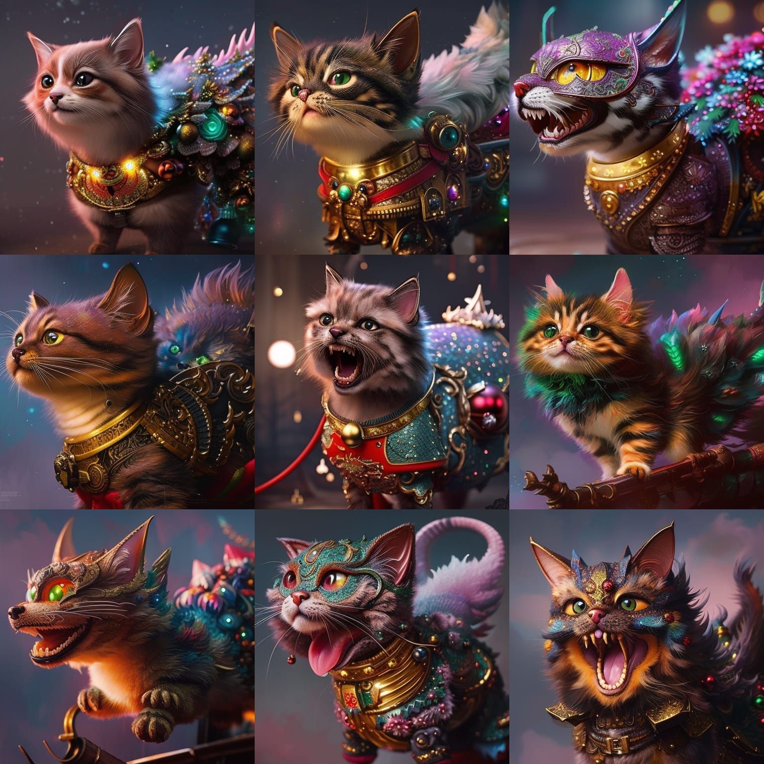 Cute Fluffy Dragon-Cat-Dog Hybrid Pet in Ornate Style