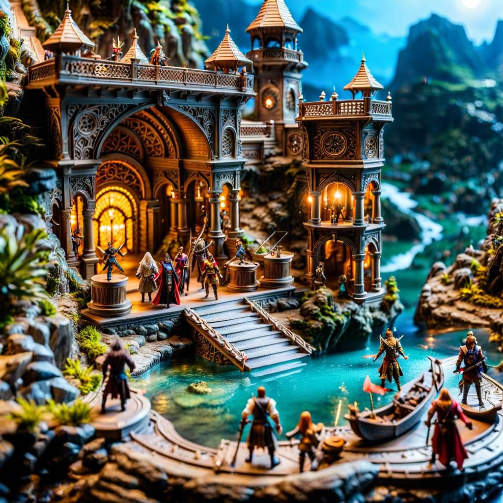 DnD Action Figures Diorama in Fantasy Adventure Scene
