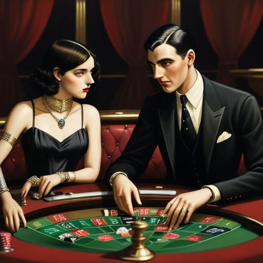 1920s Casino Scene with Roulette in Art Deco Style