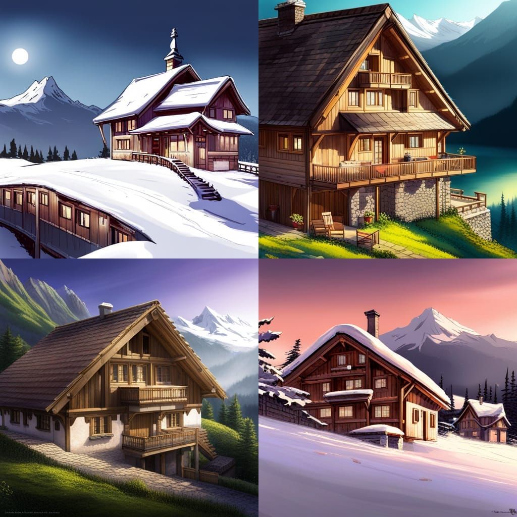 Swiss Alps Chalet in Anime Style