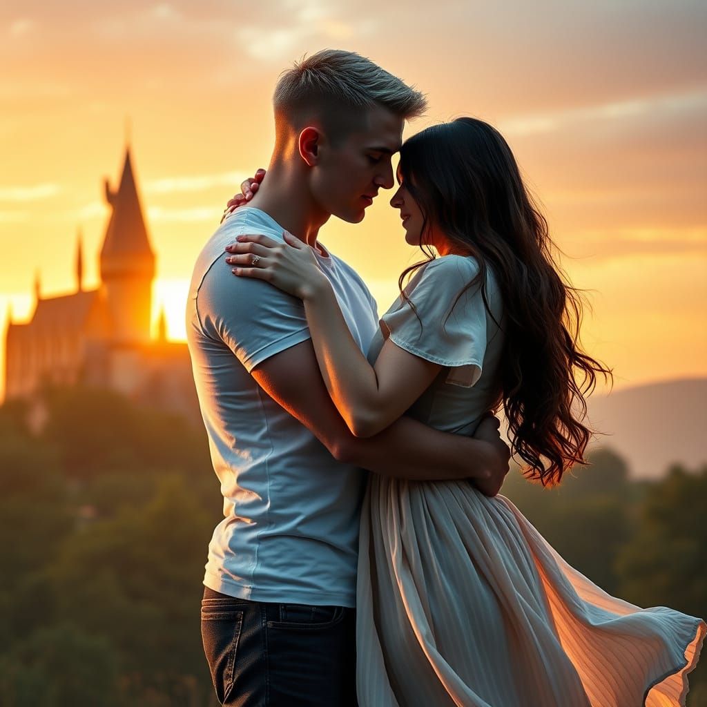 Romantic Hogwarts Sunset in a Filmic Aesthetic