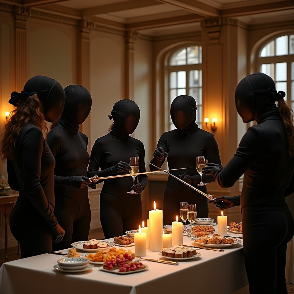 Elegant Fencing Match in a Lavish 19th-Century Hall