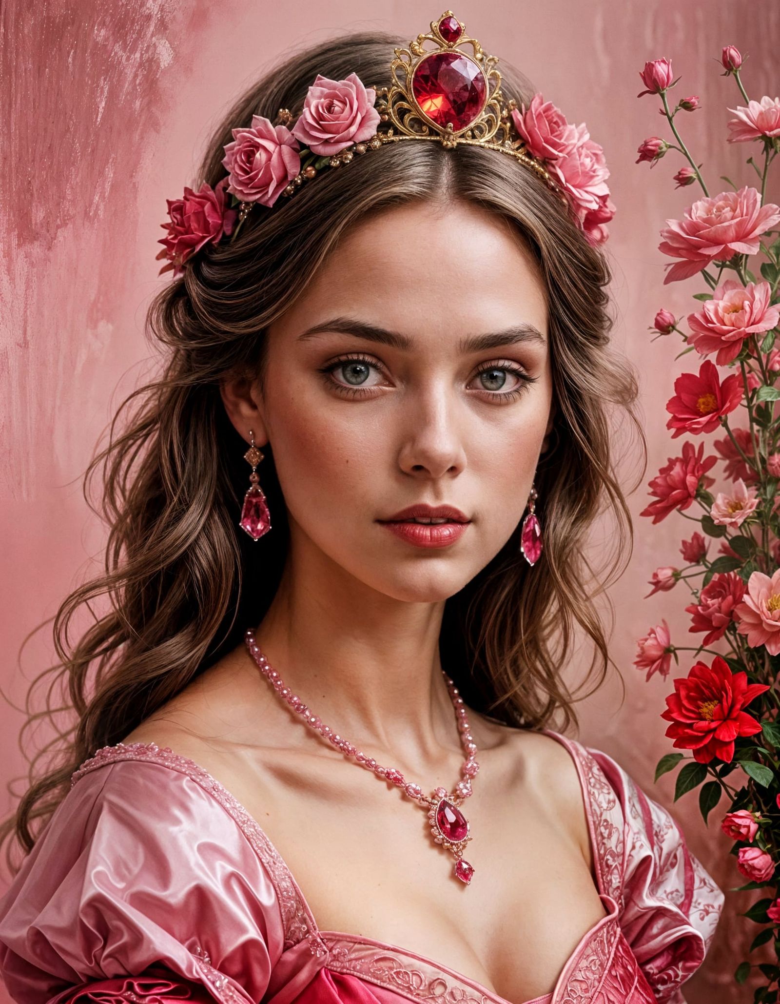 Portrait of a Princess in Pink and Red