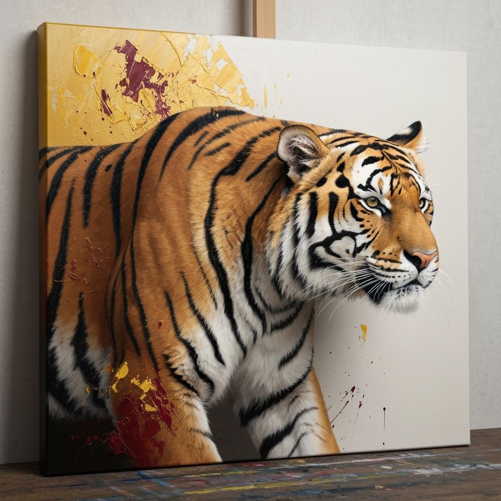 Tiger Emerges From Abstract Expressionist Oil Painting