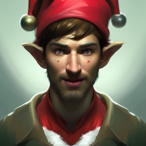 Festive Christmas Elf Portrait in Cosmic Style