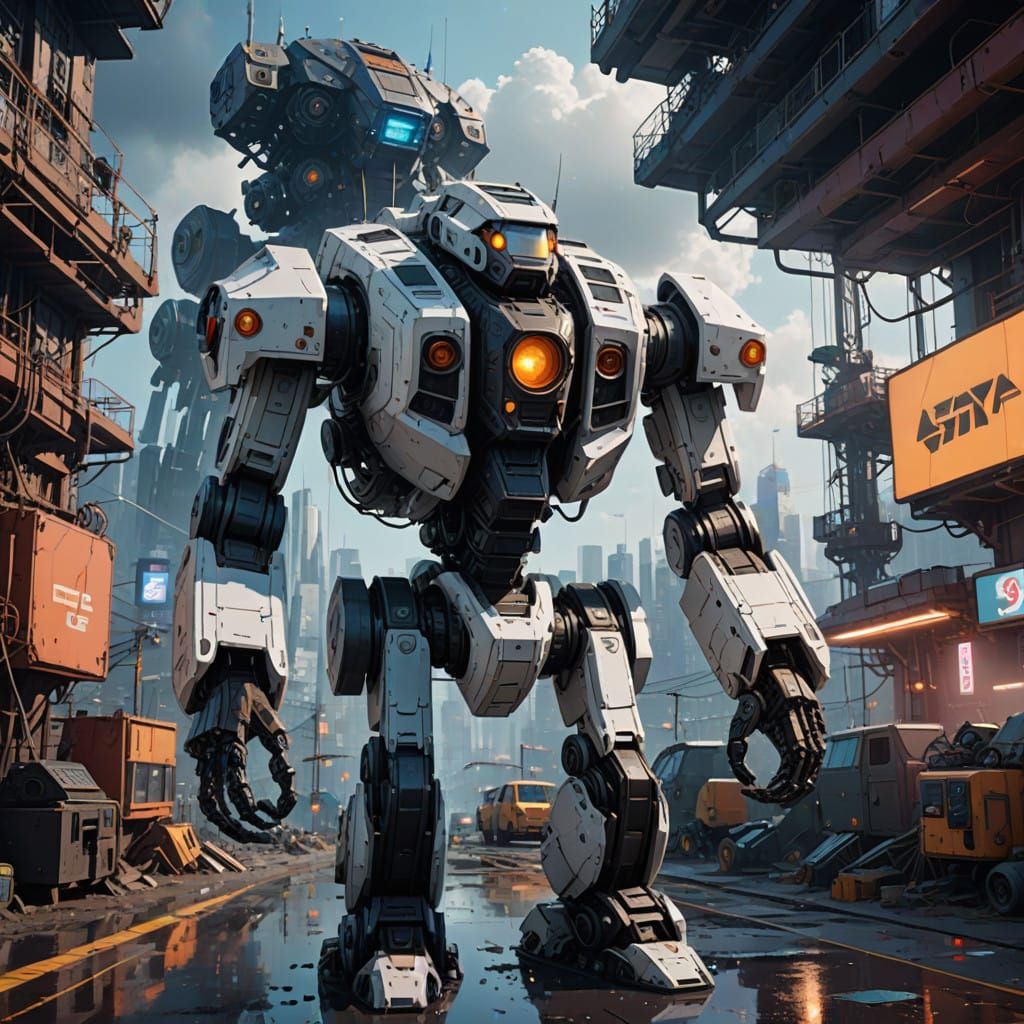 Girl in Futuristic Mech Landscape with Intricate Details