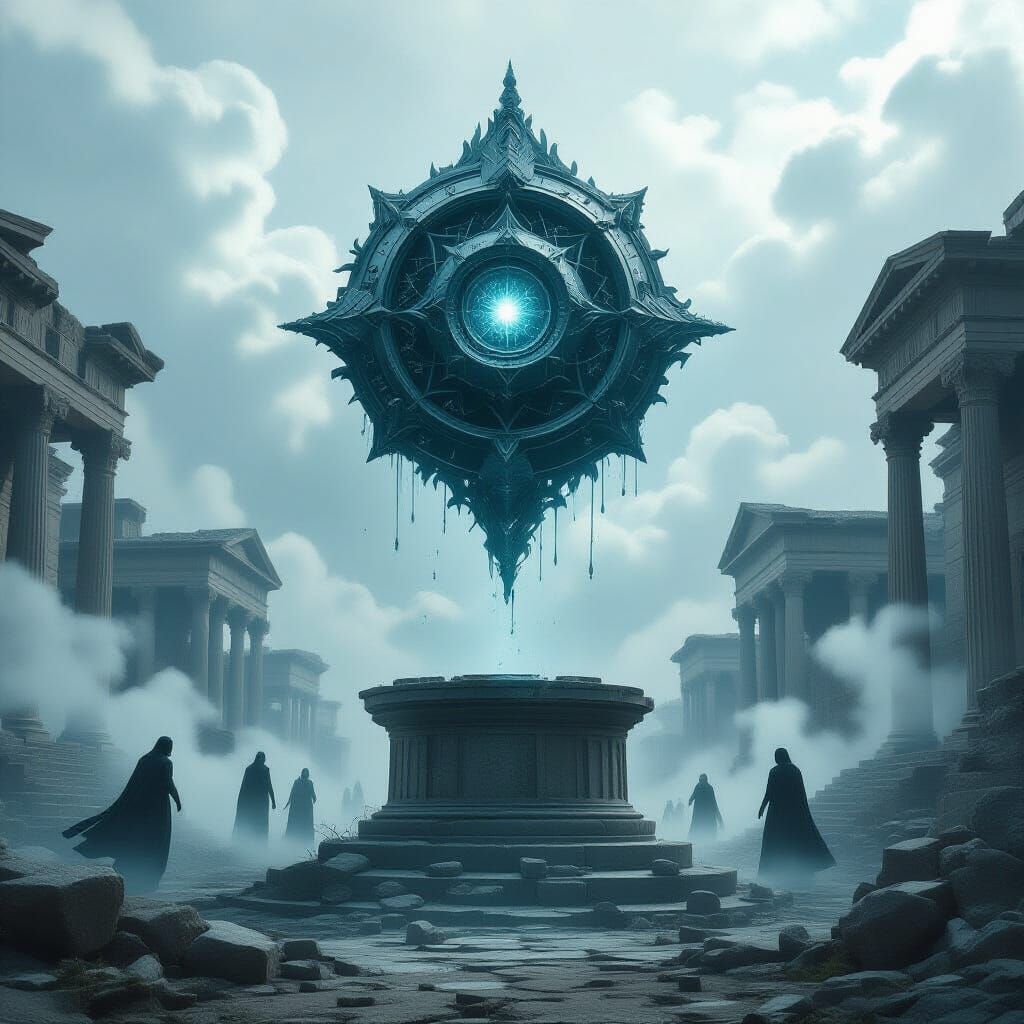 Mystical Artifact Above Greco-Roman Ruins