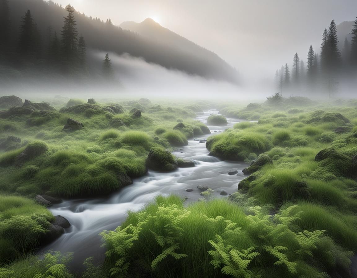 Foggy Brook: A Misty Landscape