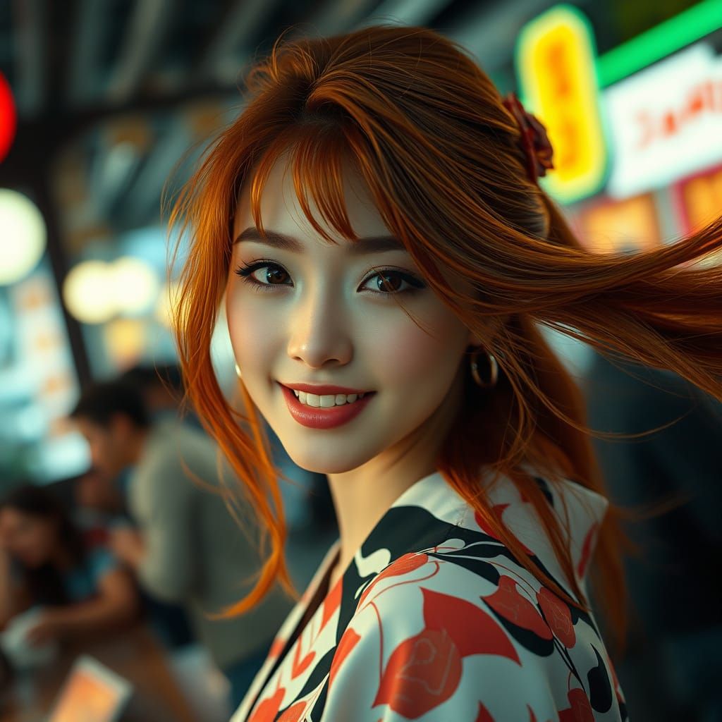 Futuristic Geisha: Cinematic Portrait in Neon Lights