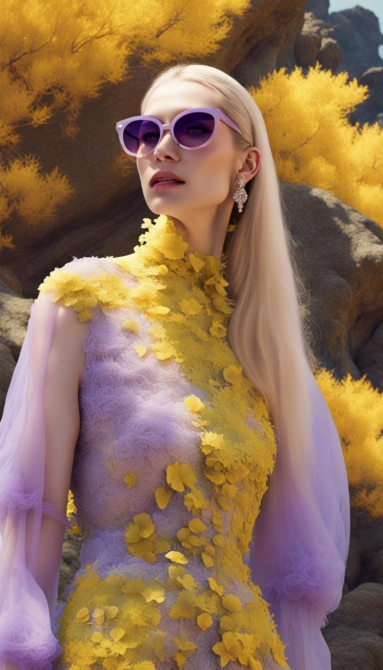 Blonde Woman in Purple Dress at Beach