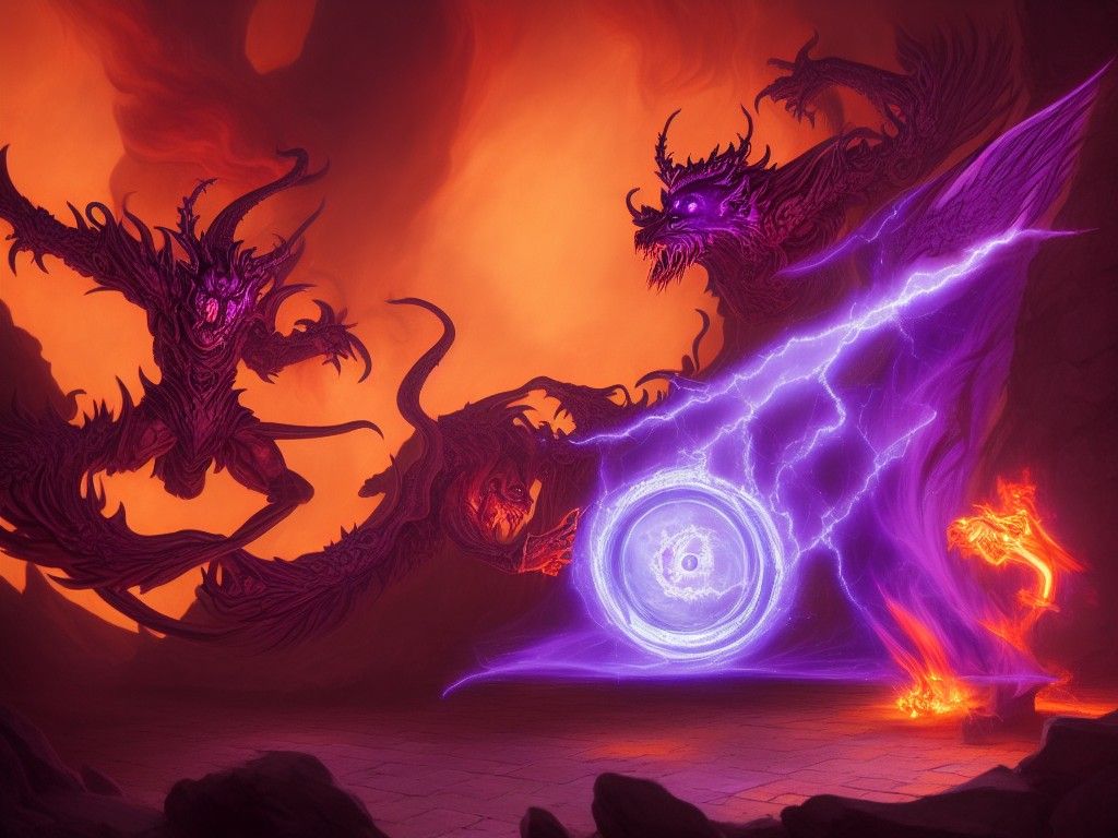 Warlock Summons Fiery Demon Through Purple Portal