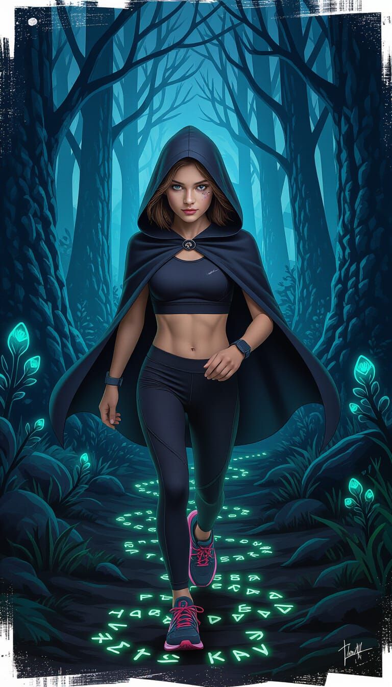 Running through forest