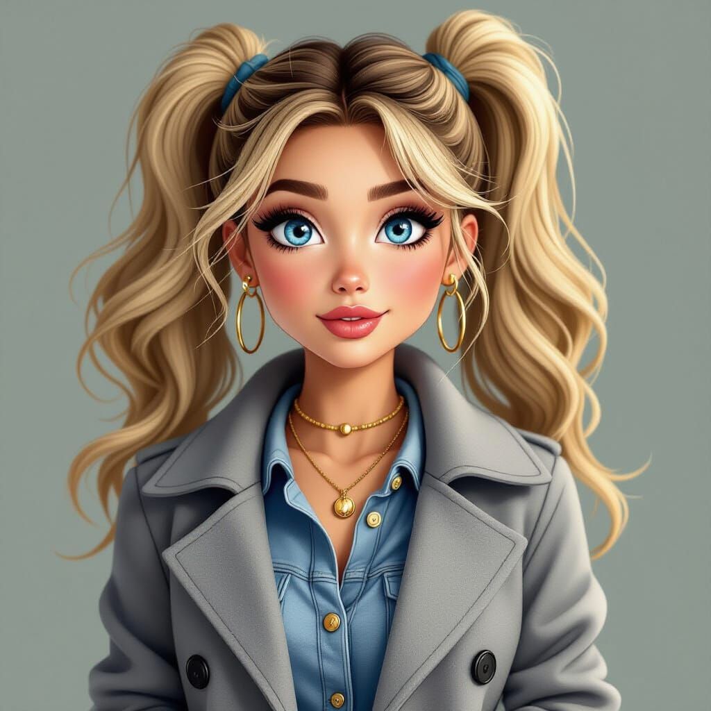 Blonde Woman with Wide Eyes in Gray Coat