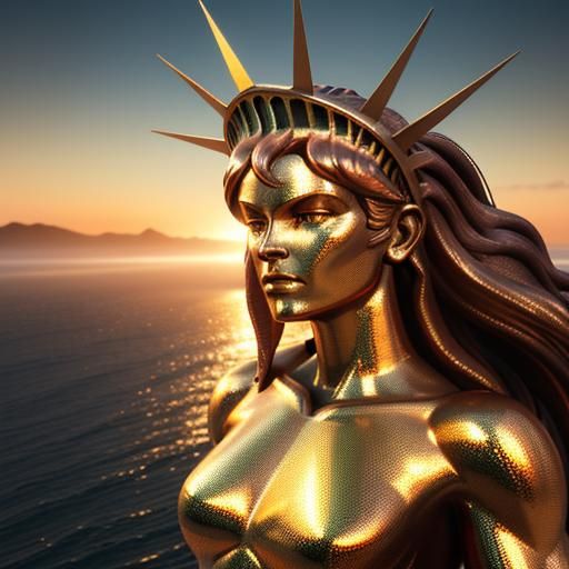 Statue of Liberty Flexing Muscles in Hyper-Realistic Art