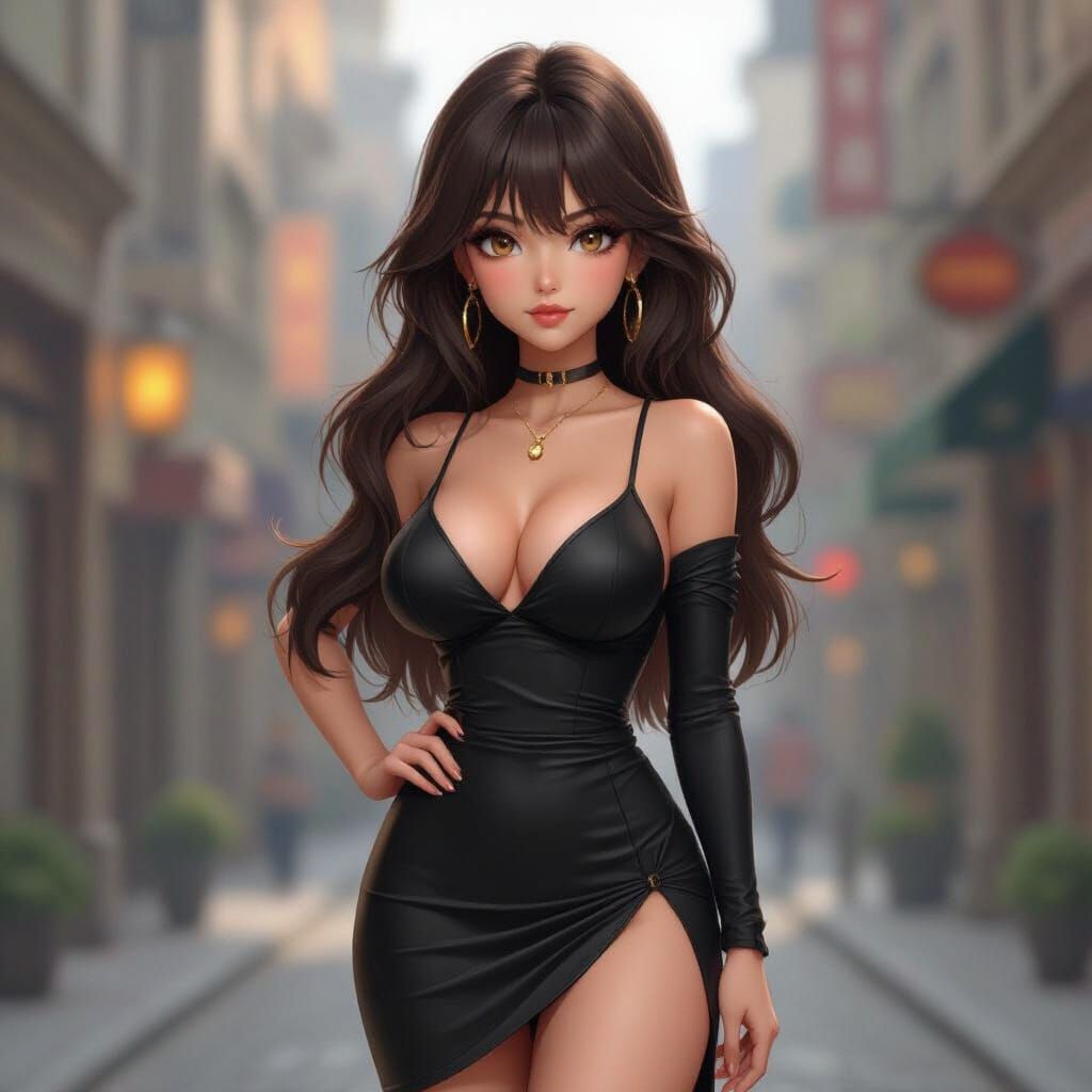 Anime Woman with Brown Hair in 3D Style