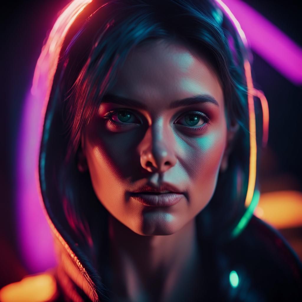 Neon Portrait in a Dark Futuristic Style