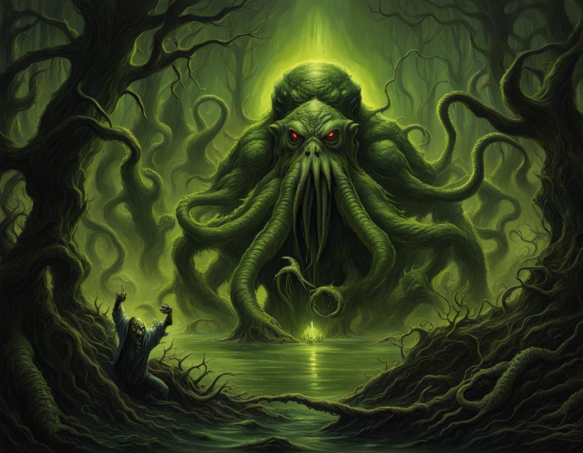 Gory Lovecraftian Monster in Haunted Swamp