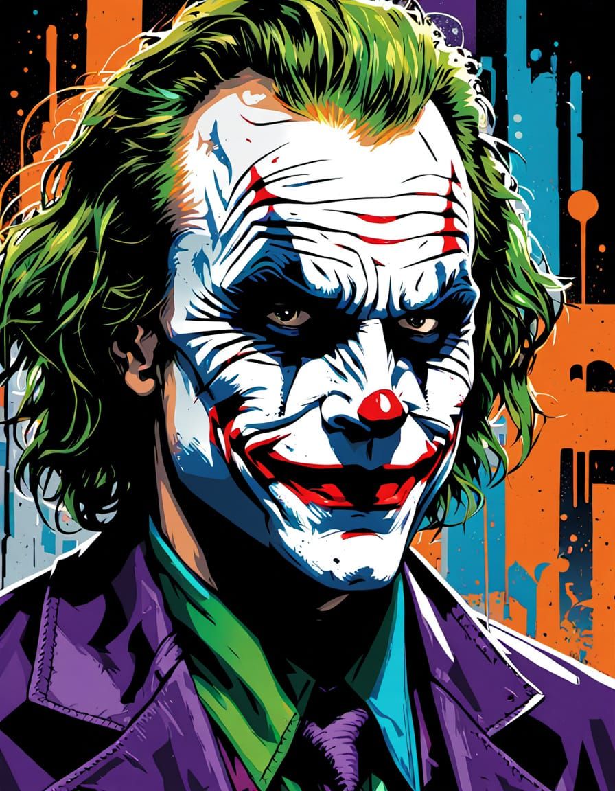Joker's Maniacal Grin in Bold Comic Book Style