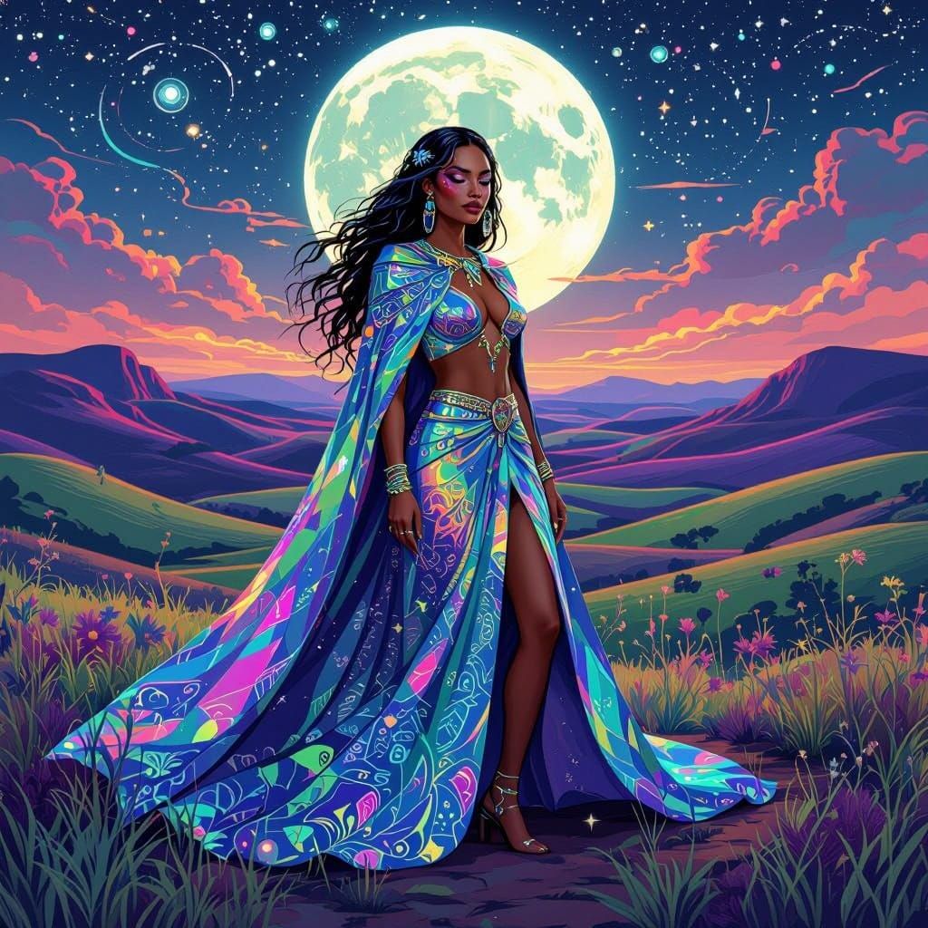 Surreal Indigenous Australian Goddess Shimmers in Vibrant Ou...