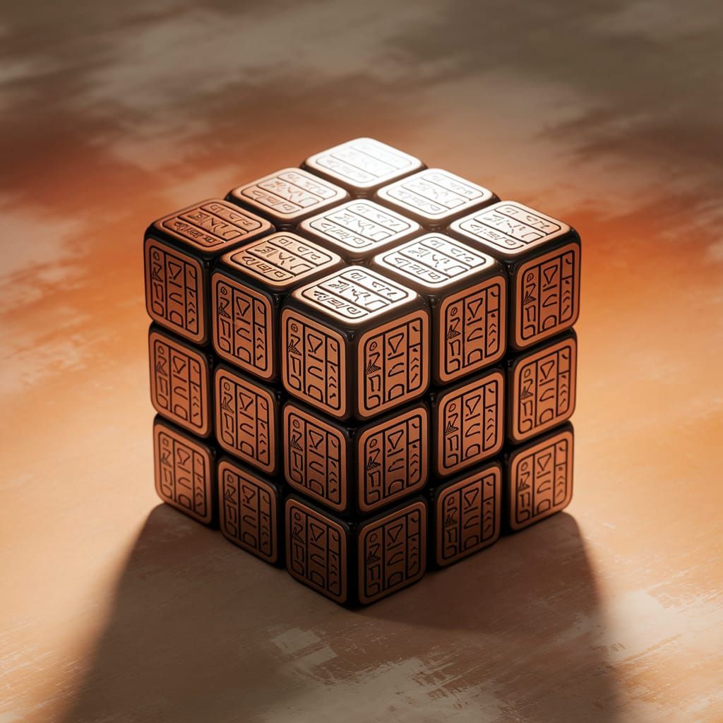 Ancient Rubik's Cube with Intricate Hieroglyphics in Golden ...