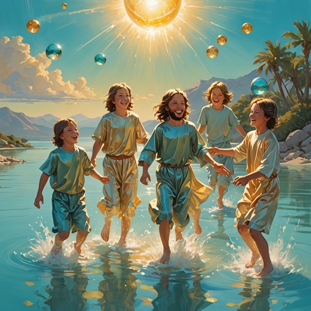 Jesus Playing Ball with Children in Golden Light