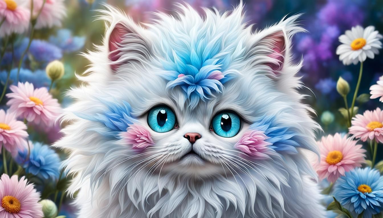 Adorable Fluffy Creature with Pastel Flowers
