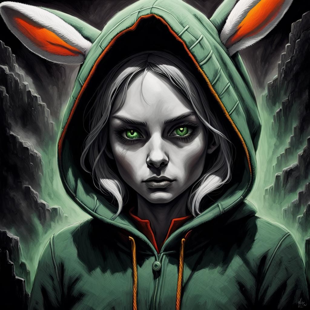 Psychedelic Ranger in Art Deco Charcoal Drawing