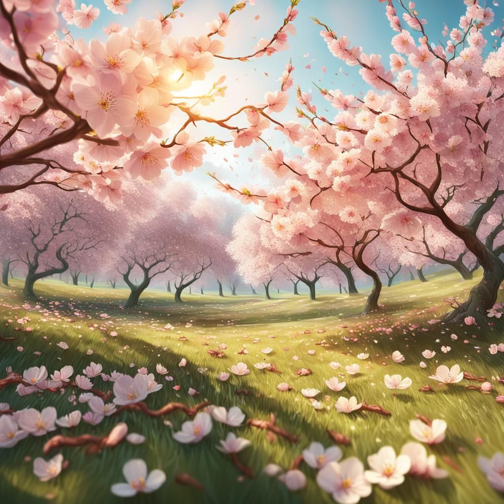 Hyperrealistic Cherry Blossoms in a Serene Garden